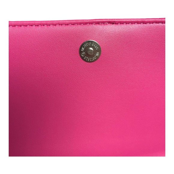 Badgley Mischka Studio Crossbody Purse Hot Pink Quilted Faux Leather Chain NEW - Picture 9 of 16